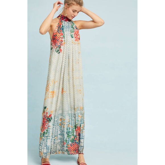 Anthropologie Bhanuni by Jyoti Marilla Beaded Halter Dress Maxi Lined Size Small - Picture 1 of 9